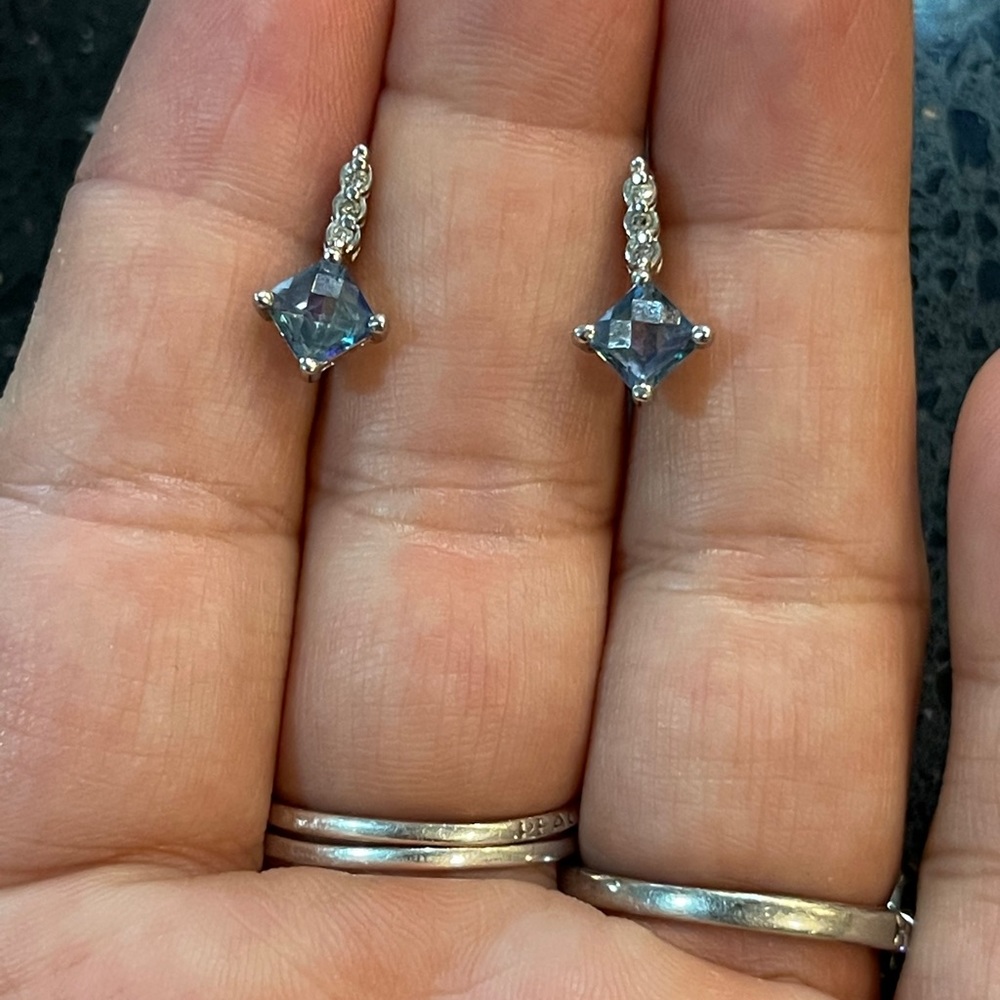 10KWG Mystic Topaz & Diamond Post Earrings